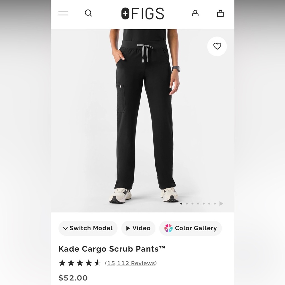 Figs Kade Cargo Scrub Pants - Black with Gray Drawstring